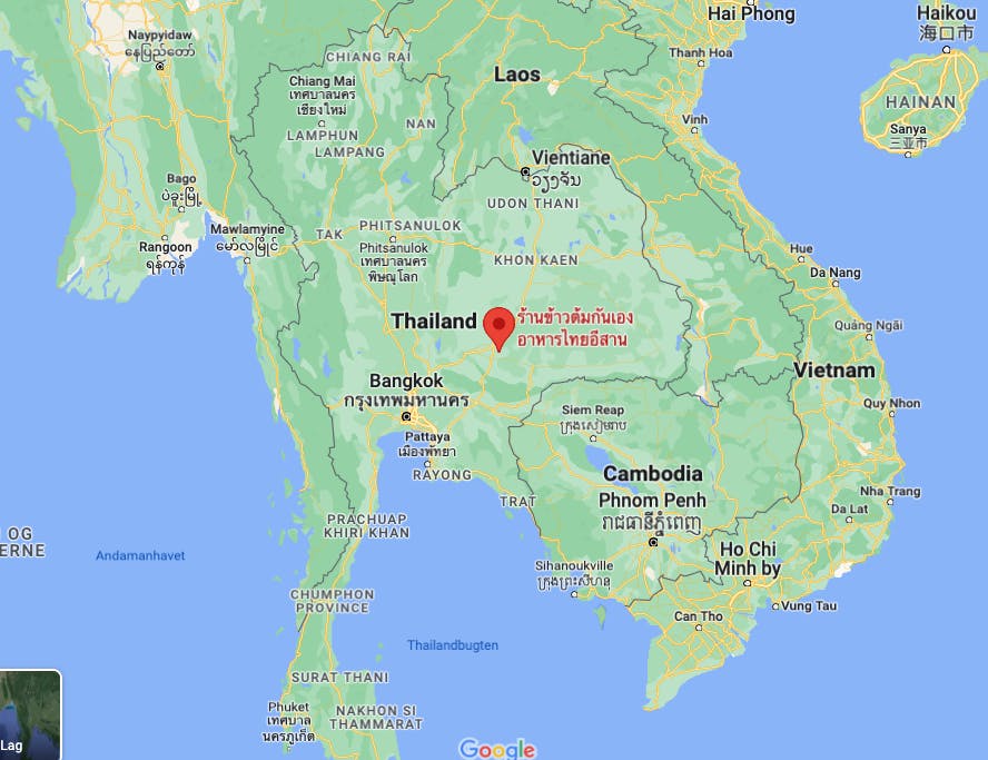 Restauranten ligger lige her - fem timers kørsel nord for Bangkok.