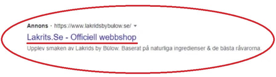 Vildledende annonce fra Lakrids by Bülow