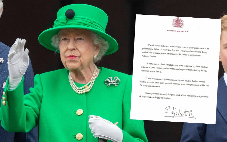 Dronning Elizabeth har udsendt en tak efter sin fire dage lange fejring.
