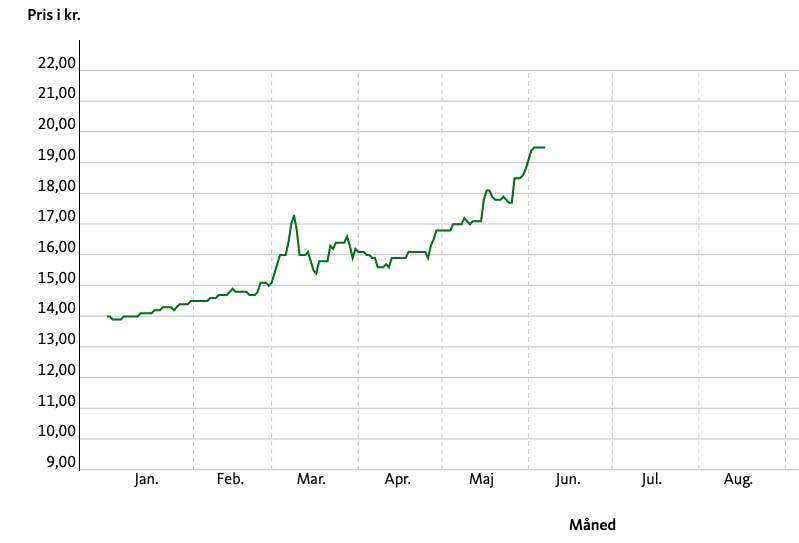 Sådan har benzinprisen på oktan 95 udviklet sig hos OK i år. Prisudviklingen er den samme hos landets andre benzinselskabet: Literprisen går indtil videre bare op og op.