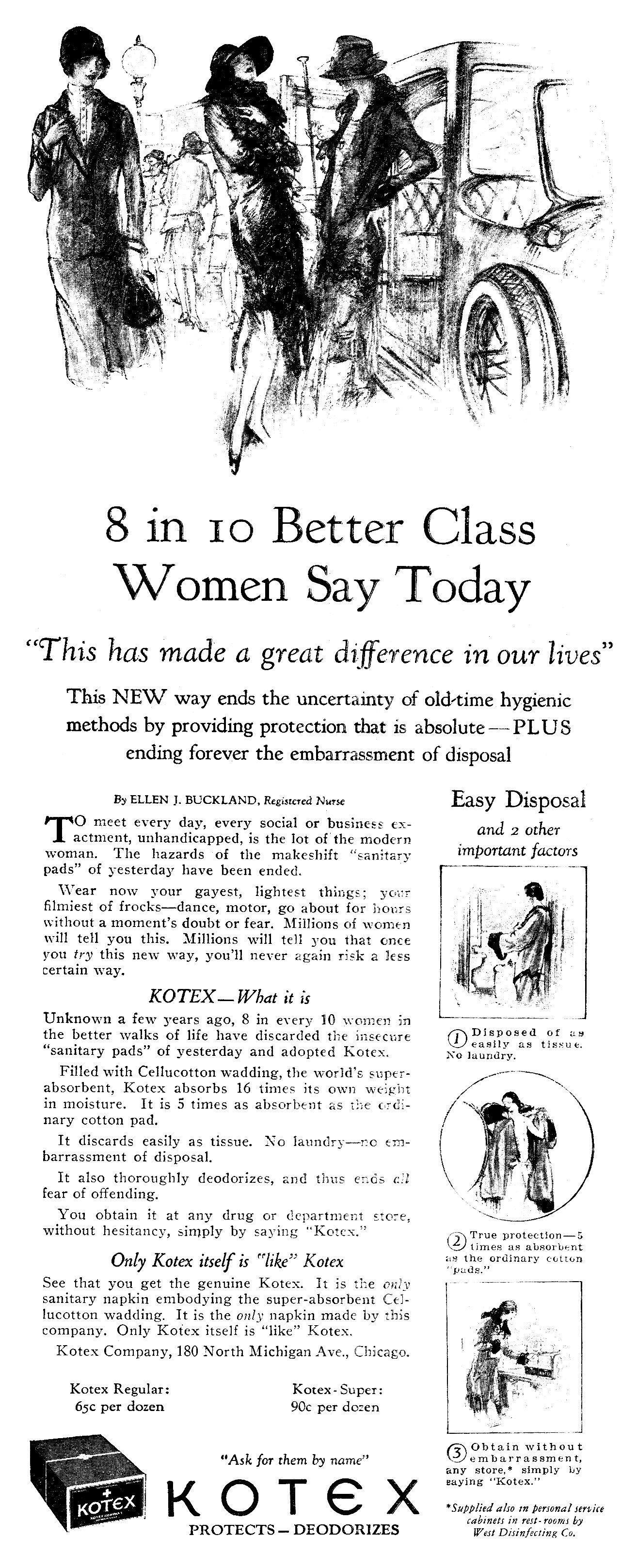 En gammel amerikansk reklame for menstruationsbind.
