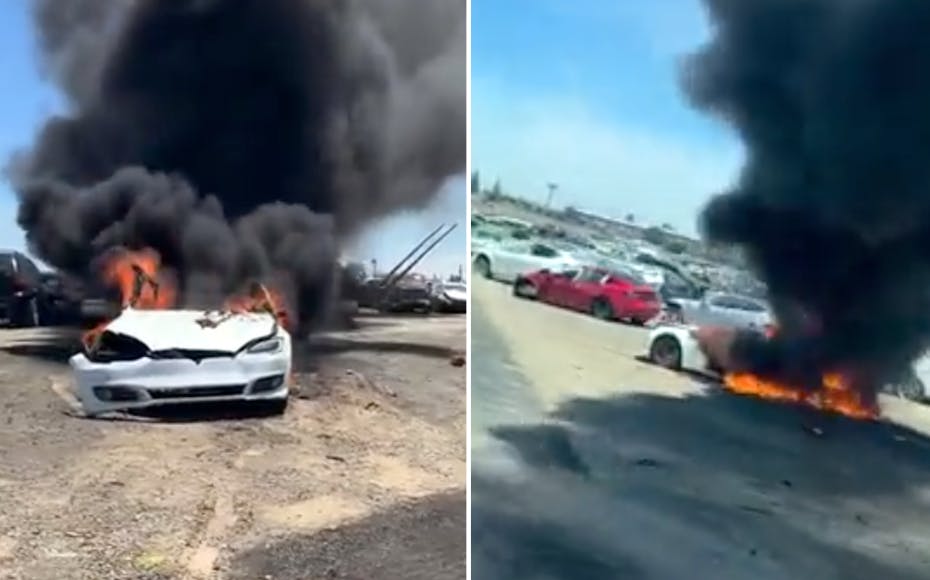 Brandfolk måtte forleden haste til en bilkirkegård i Sacramento, efter en Tesla var brudt i brand – tre uger efter den var forulykket.