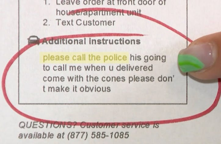 Det var denne besked, kvinden sendte med sin madbestilling.