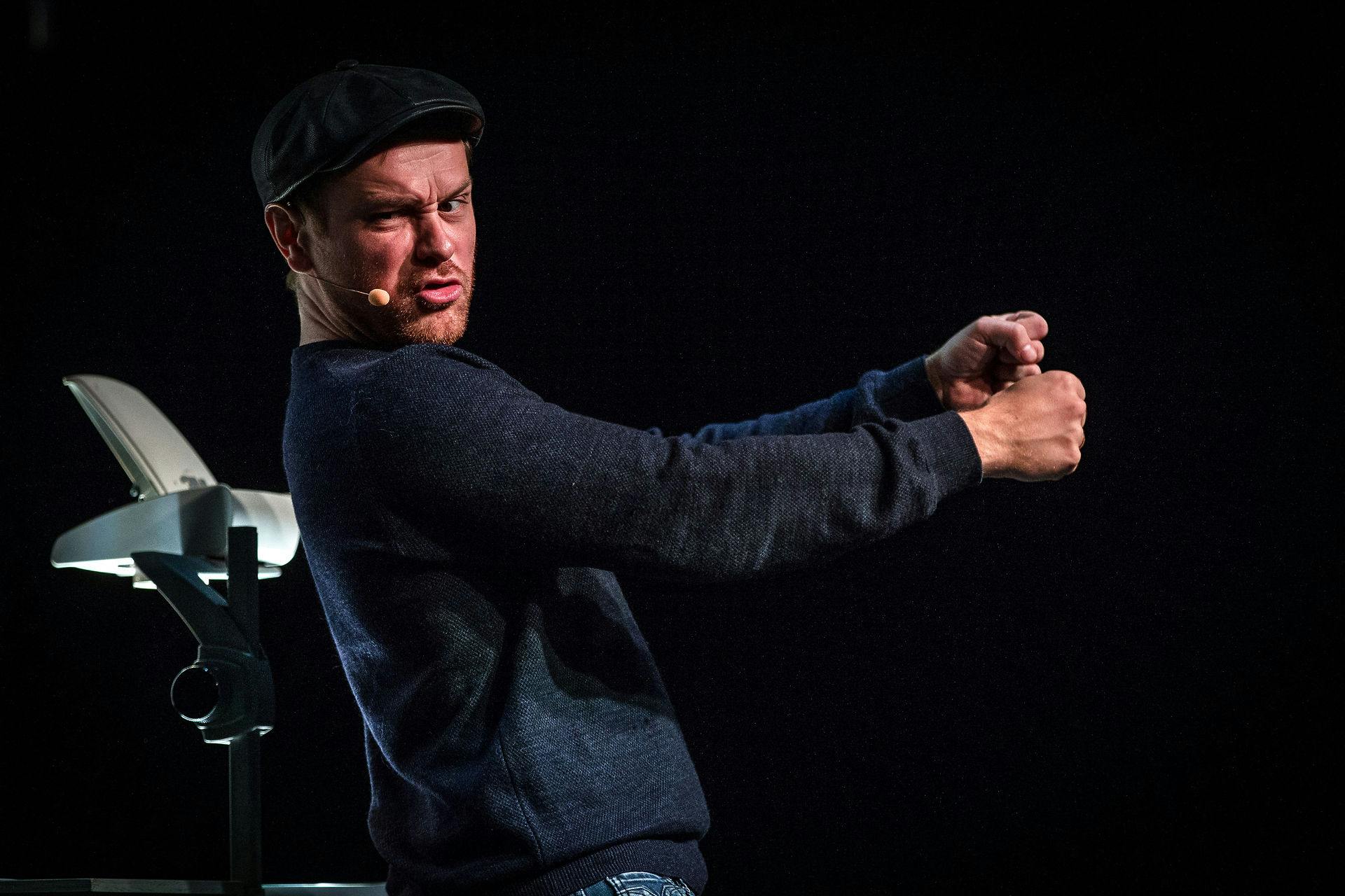 Den danske komiker Christian Fuhlendorff set under showet Går Over I Historien på Gimle i Roskilde.