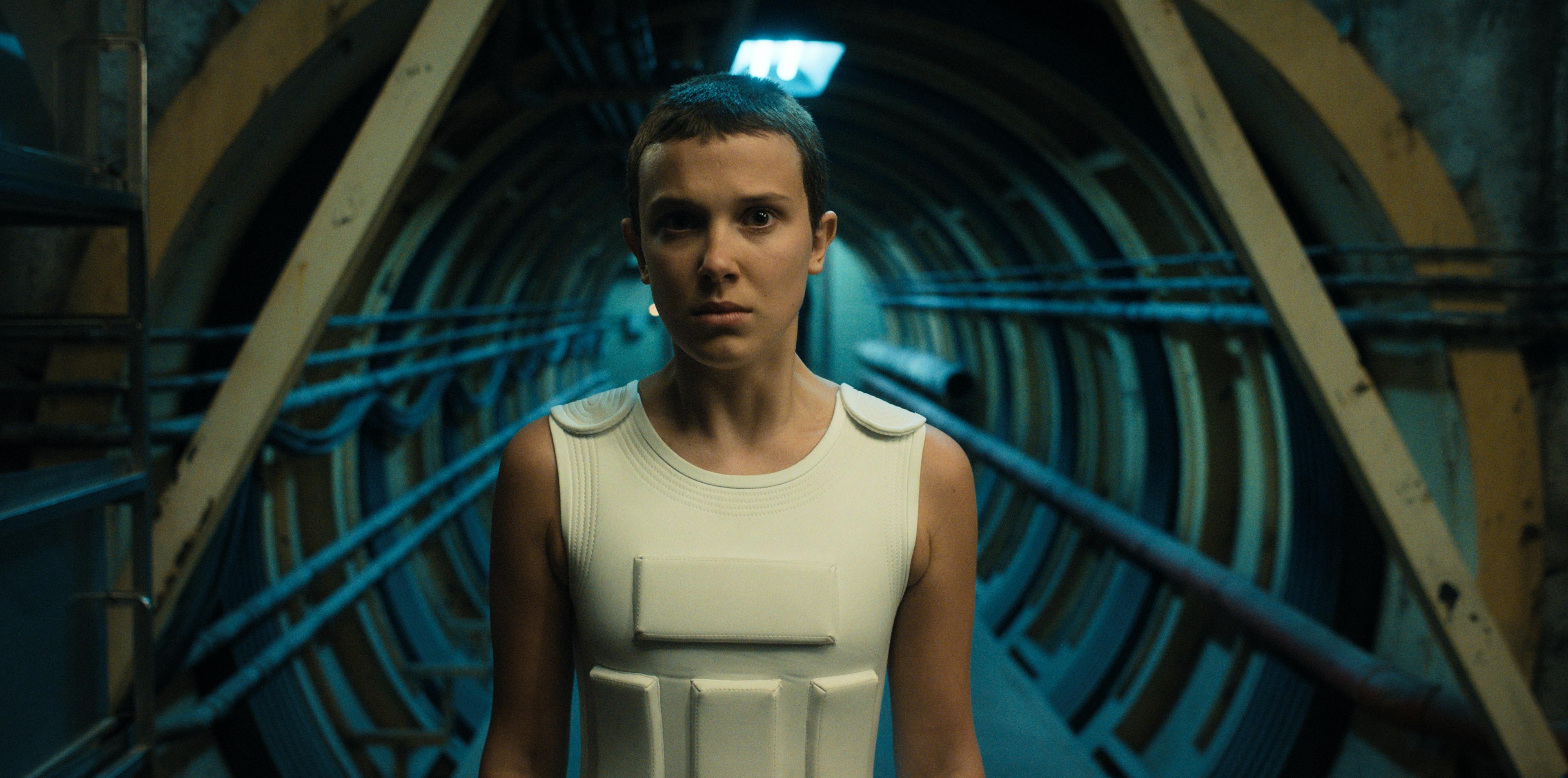 Millie Bobby Brown som Eleven i den fjerde sæson af seriehittet "Stranger Things".&nbsp;
