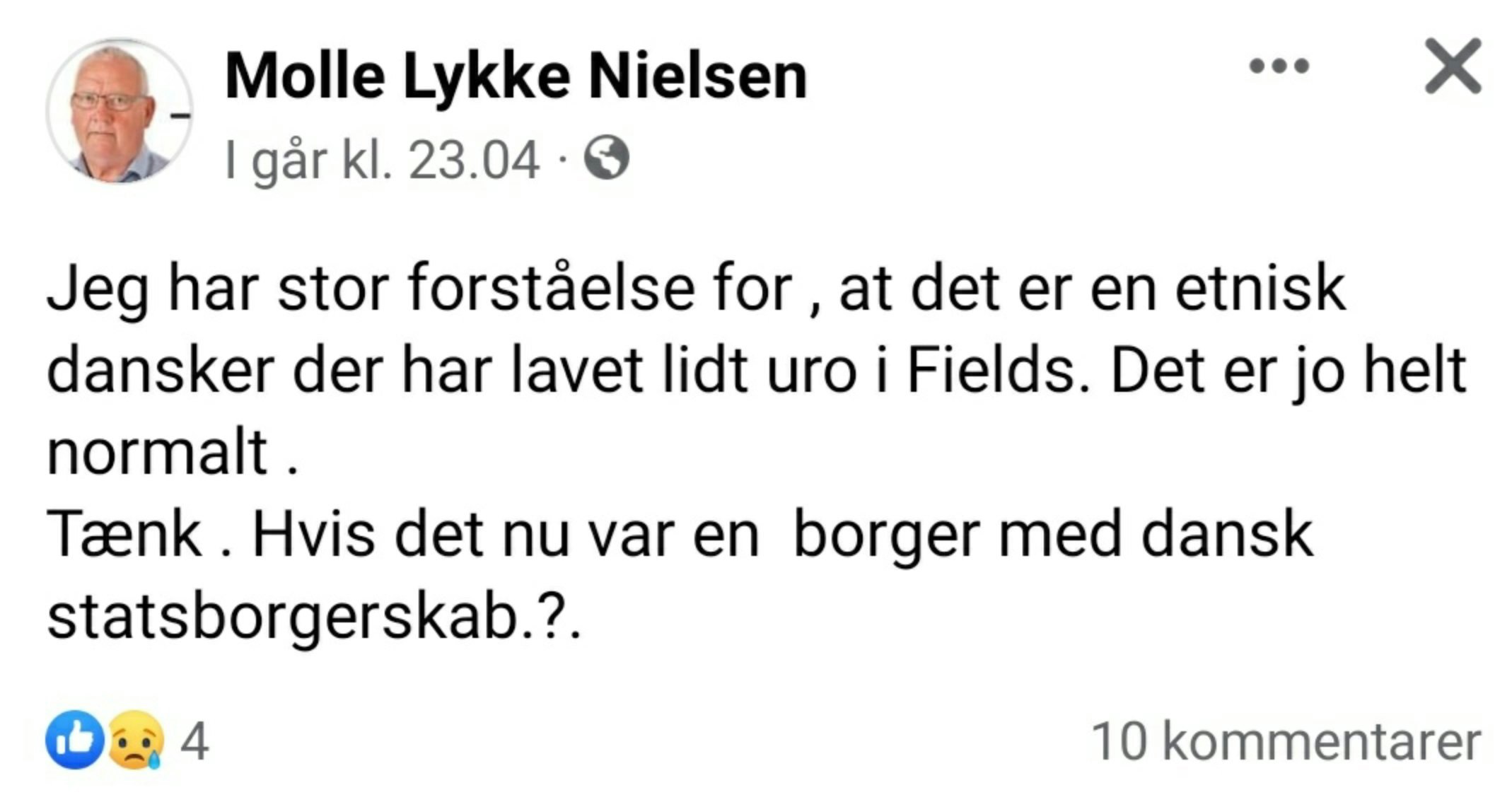 Molle Lykke Nielsens opslag på Facebook