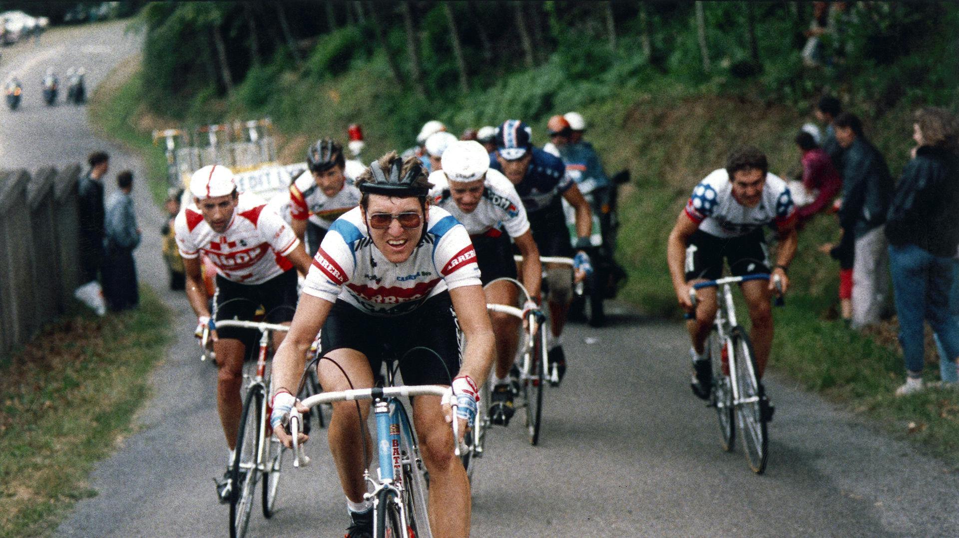 Jørgen V. Pedersen fører feltet an på 7. etape af Tour de France i 1986.