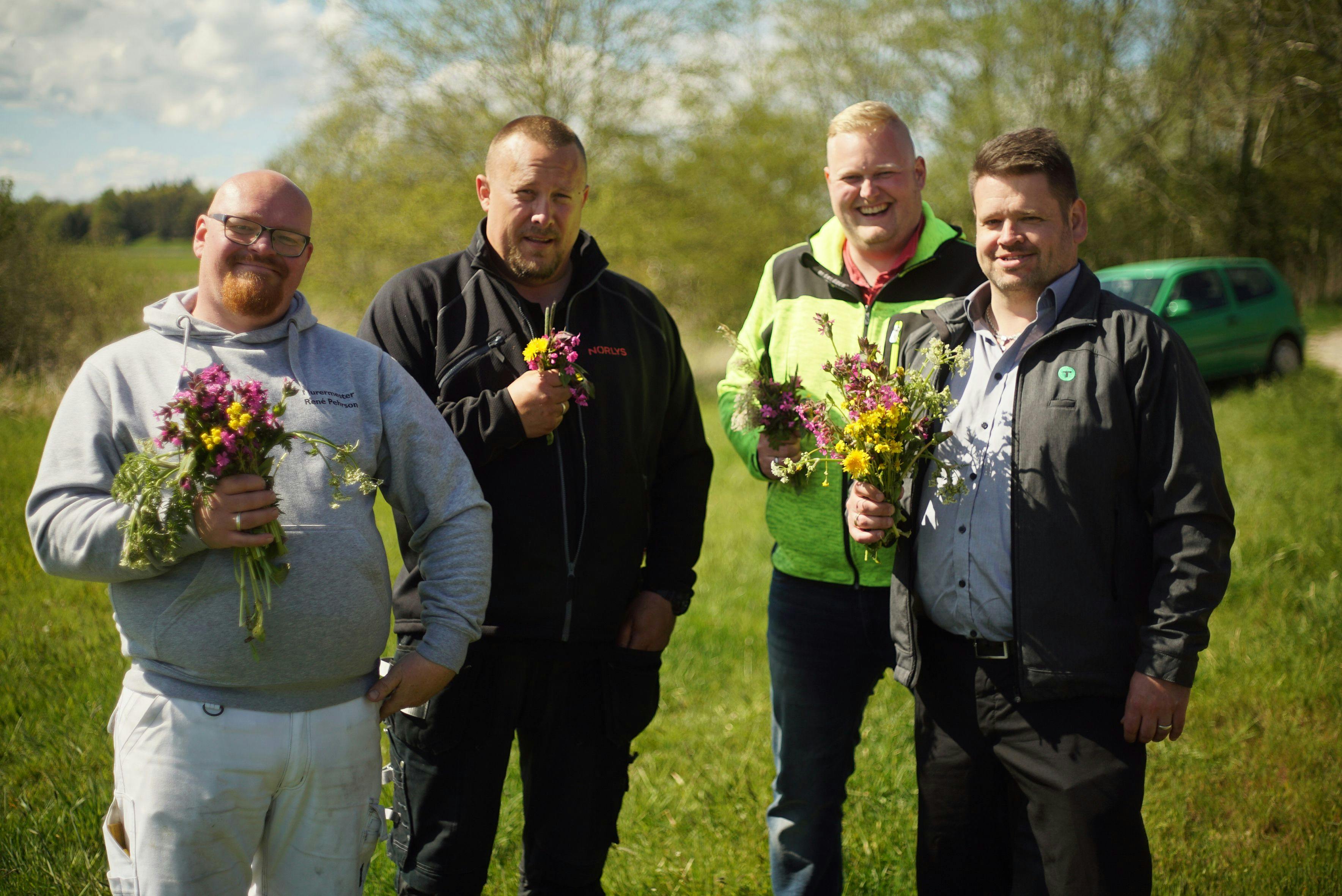 Mændene fra DRs "Rigtige Mænd": Murer René Pehrson, servicetekniker Nicolai Behrendtz, trucker David Plovdahl samt taxavognmand Morten Noesgaard.