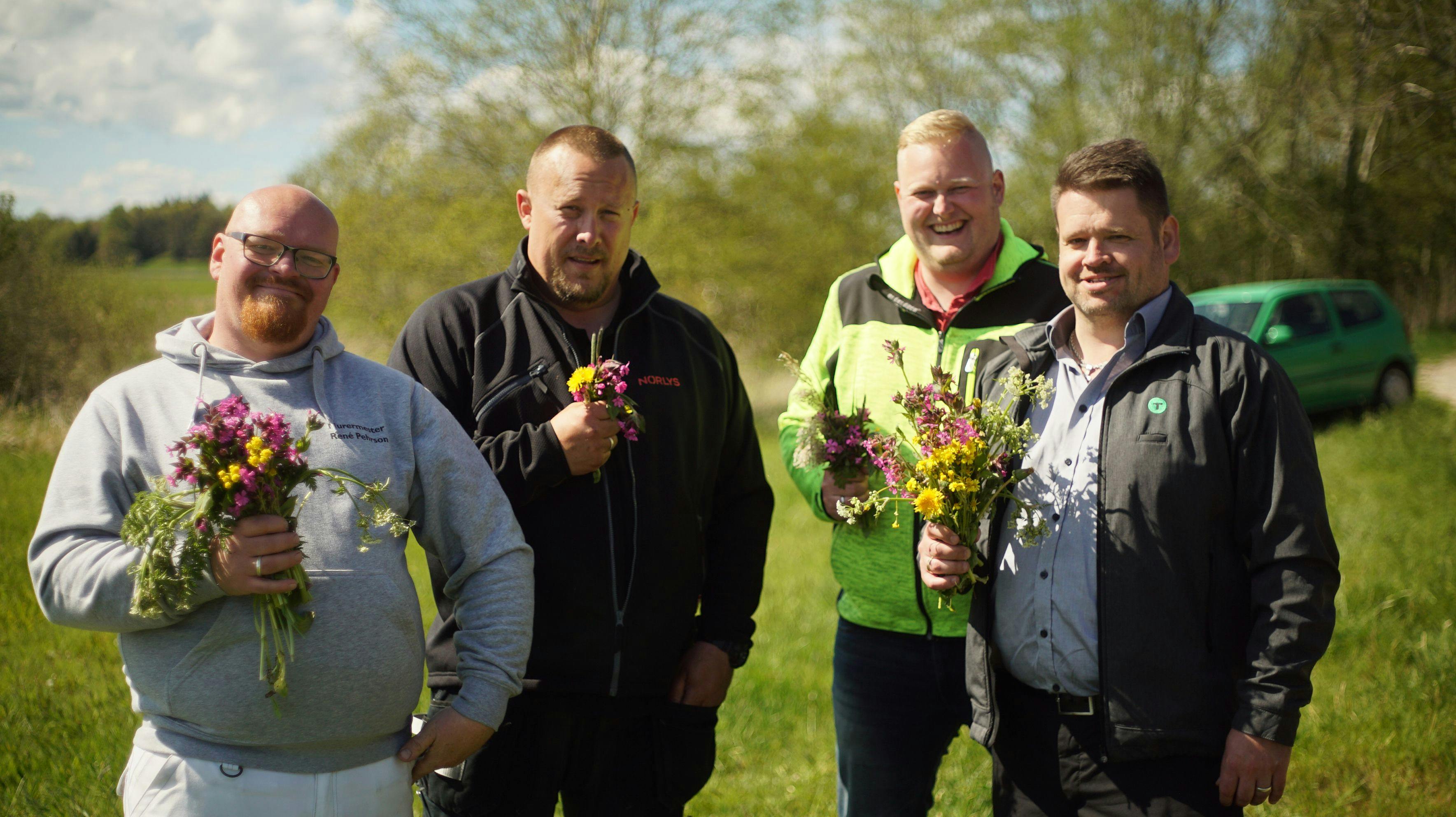 Mændene fra DRs "Rigtige Mænd": Murer René Pehrson, servicetekniker Nicolai Behrendtz, trucker David Plovdahl samt taxavognmand Morten Noesgaard.
