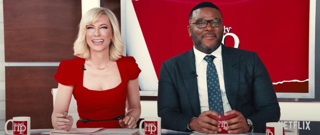 I Netflix-filmen "Don't Look Up" spiller Cate Blanchett den joviale vært, der får at vide i øret, at hun skal passe på den gode stemning, mens de to hovedroller forsøger at advare hele verden om en nært forestående katastrofe