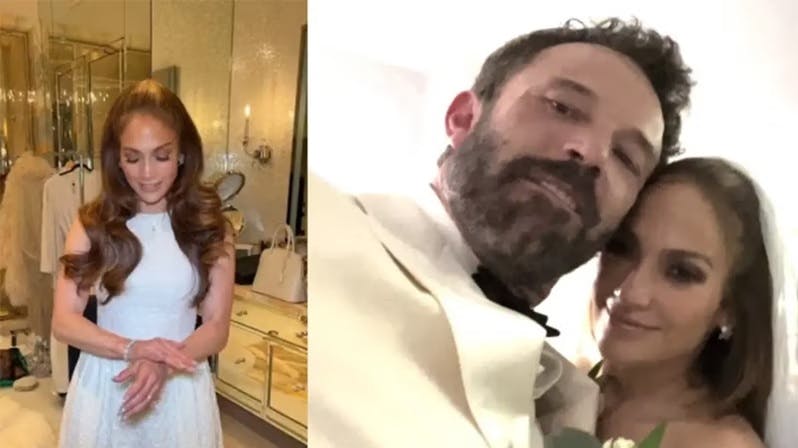 Jennifer Lopez og Ben Affleck fotografet på den store dag.
