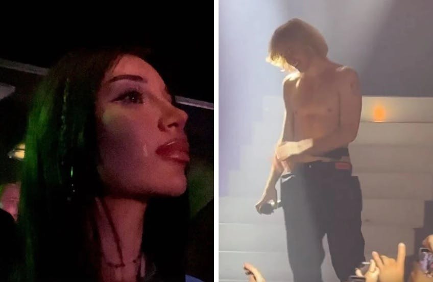 Her kigger influenceren på sin kendte ekskæreste på scenen.