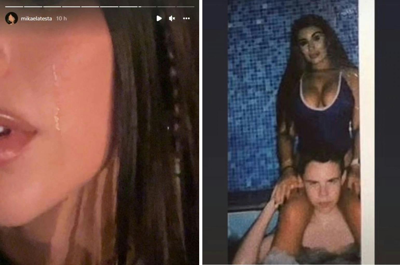 Til venstre ses influenceren græde til koncerten. Til højre ses et gammel billede af hende sammen med The Kid Laroi.