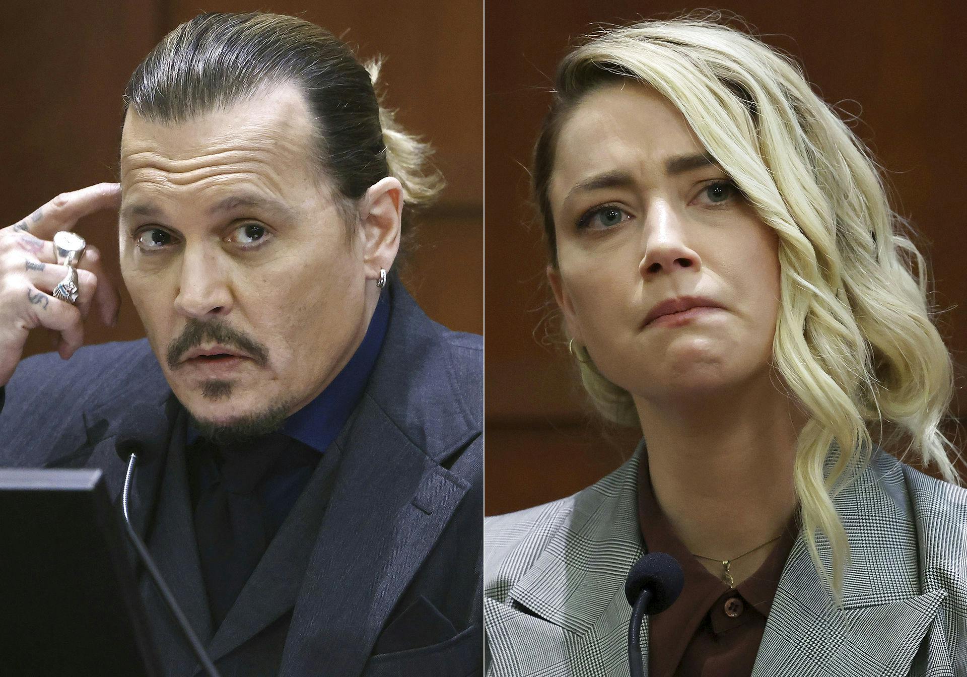 Johnny Depp og Amber Heard i retten i Fairfax, Virginia i april, hvor den opsigtsvækkende retssag kørte i ugevis.
