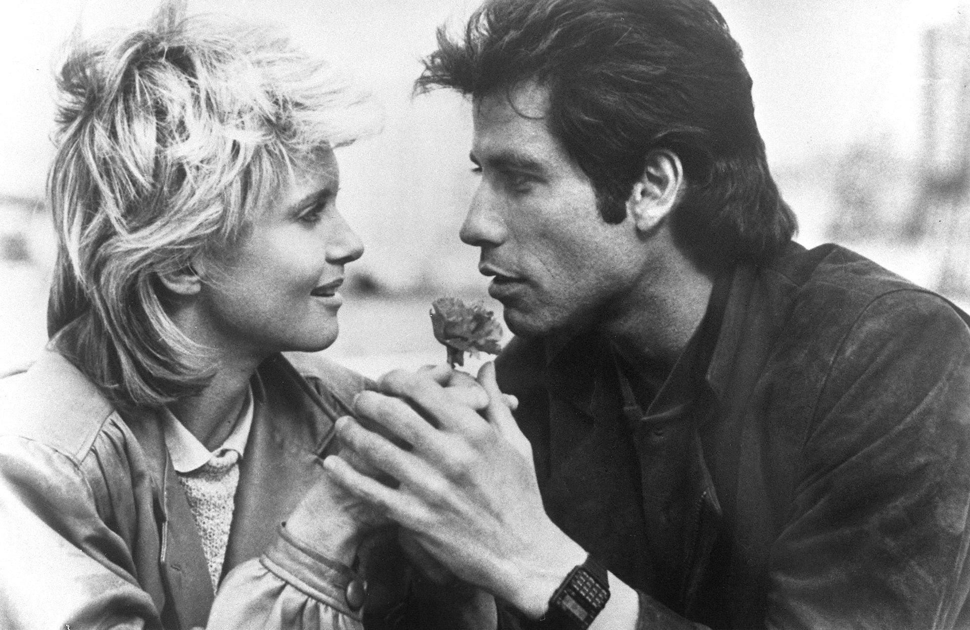 Olivia Newton-John og John Travolta under indspilningerne til filmen "Two of a Kind" fra 1983.
