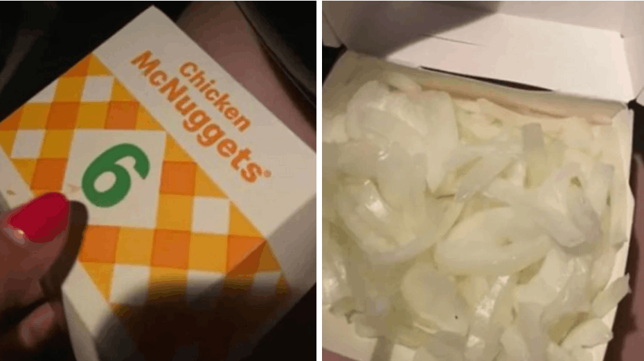 En kvinde havde formentlig glædet sig til at sætte tænderne i en bunke sprøde McNuggets – i stedet fandt hun en hel del rå løg.