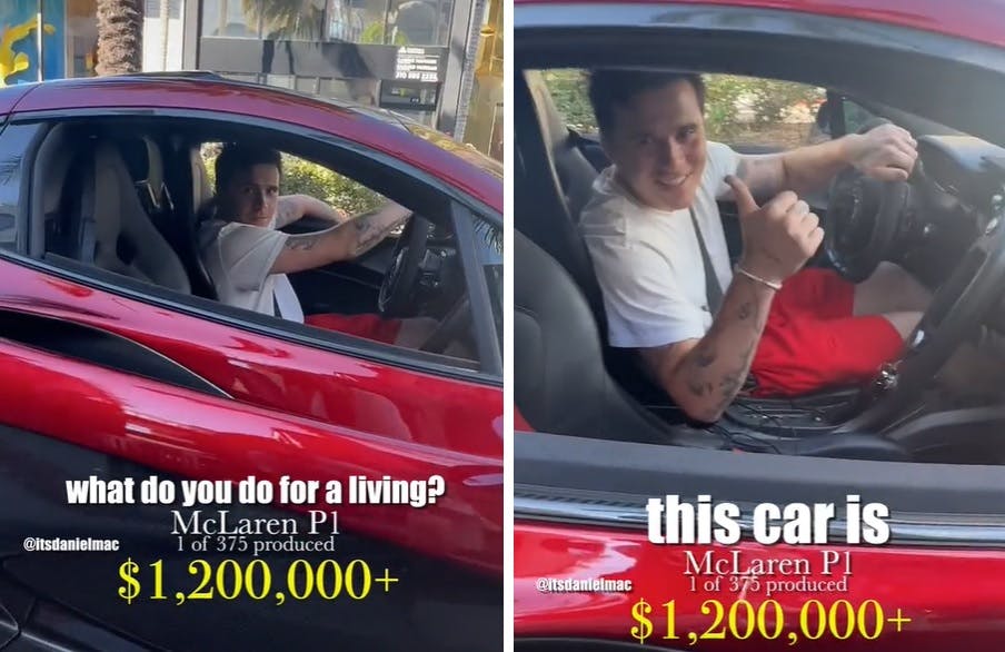 Brooklyn Beckham i sin mange-millioner-dyre sportsbil.
