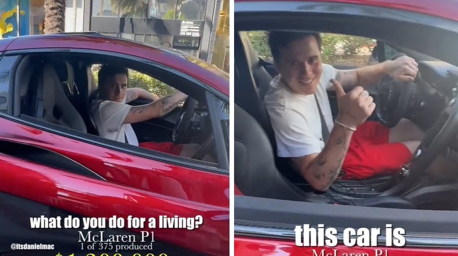 Brooklyn Beckham i sin mange-millioner-dyre sportsbil.