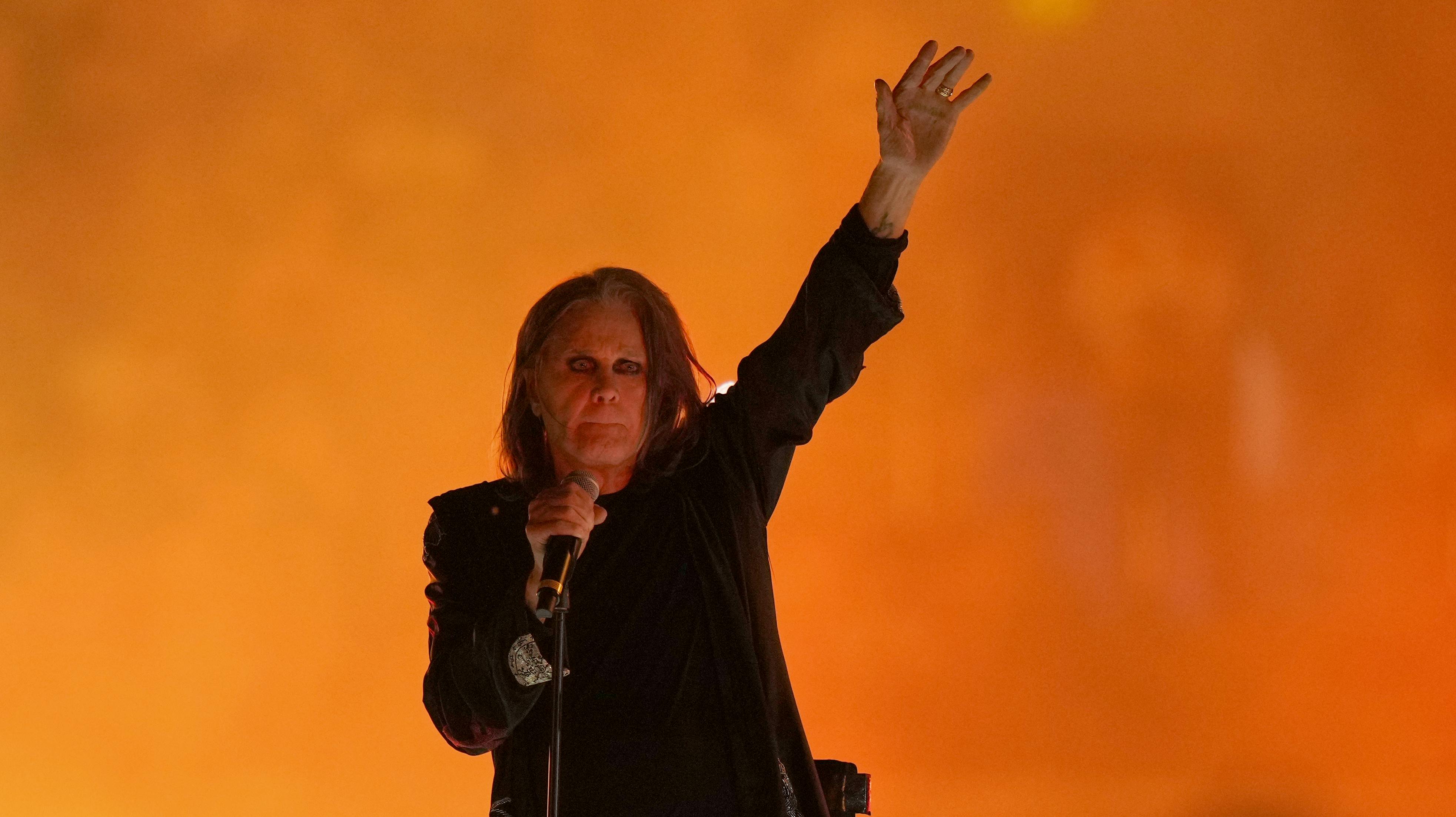 Ozzy Osbourne performs during the Commonwealth Games closing ceremony at the Alexander stadium in Birmingham, England, Monday, Aug. 8, 2022. (AP Photo/Alastair Grant)