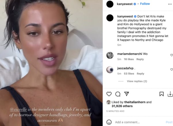 På Victoria Villarroels, tidligere assistent for Kylie Jenner, Instagram-profil indrømmer Kanye West sin afhængighed af porno.
