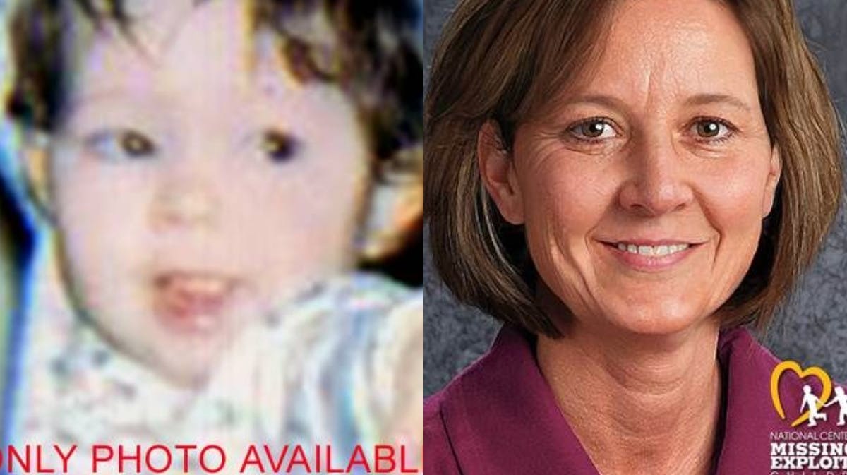 Til venstre er det sidste foto, der blev taget af Melissa Highsmith. Til højre er et computergenereret billede, der har beregnet, hvordan hun måske ser ud i dag.