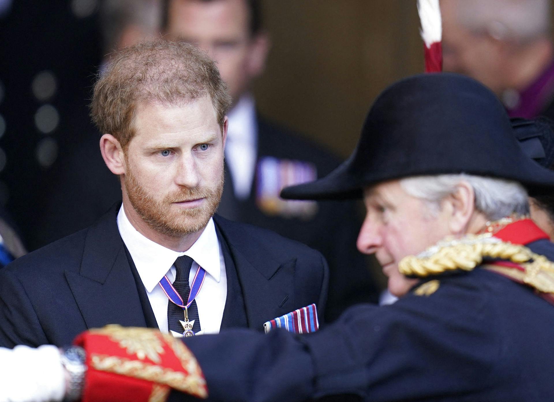 Hertugen af Sussex, prins Harry, i Westminster Hall efter at have besøgt dronning Elizabeths kiste.