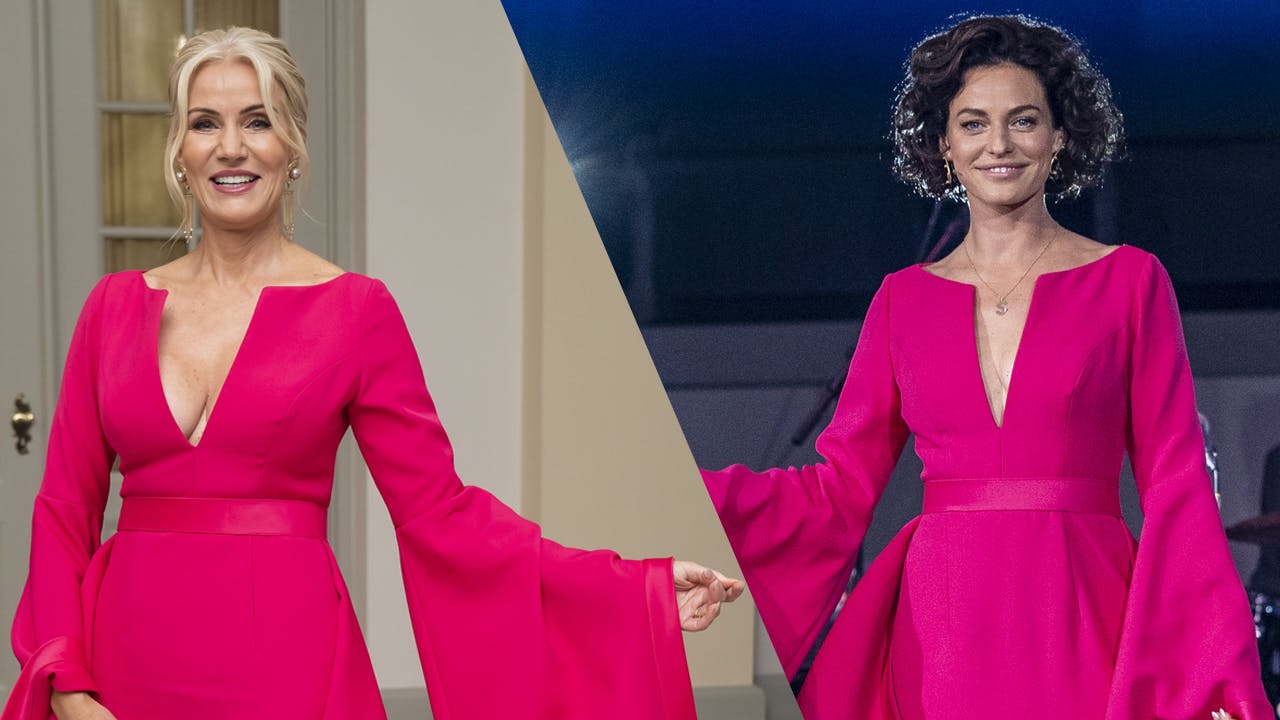Helle Thorning-Schmidt og Sarah Grünewald i kjolen, der er designet af Søren Le Schmidt.