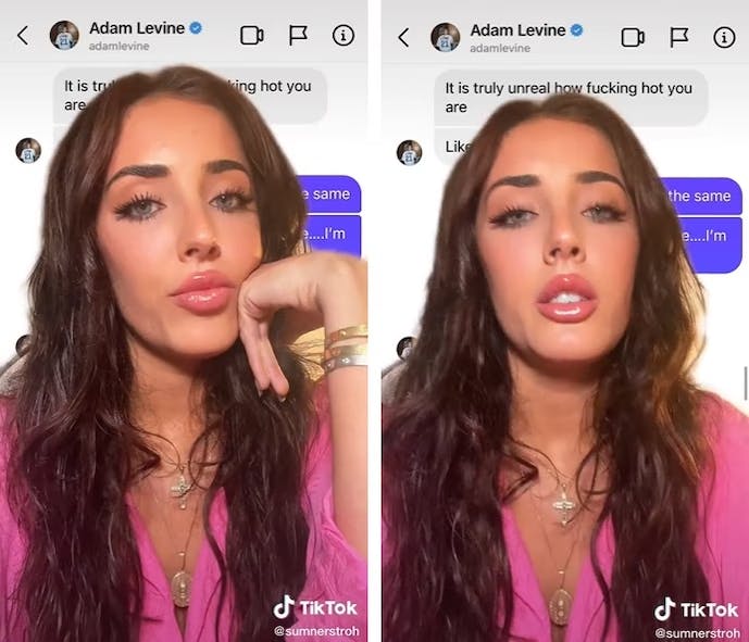 Sumner Stroh viser beskederne fra Adam Levine frem i video på TikTok.
