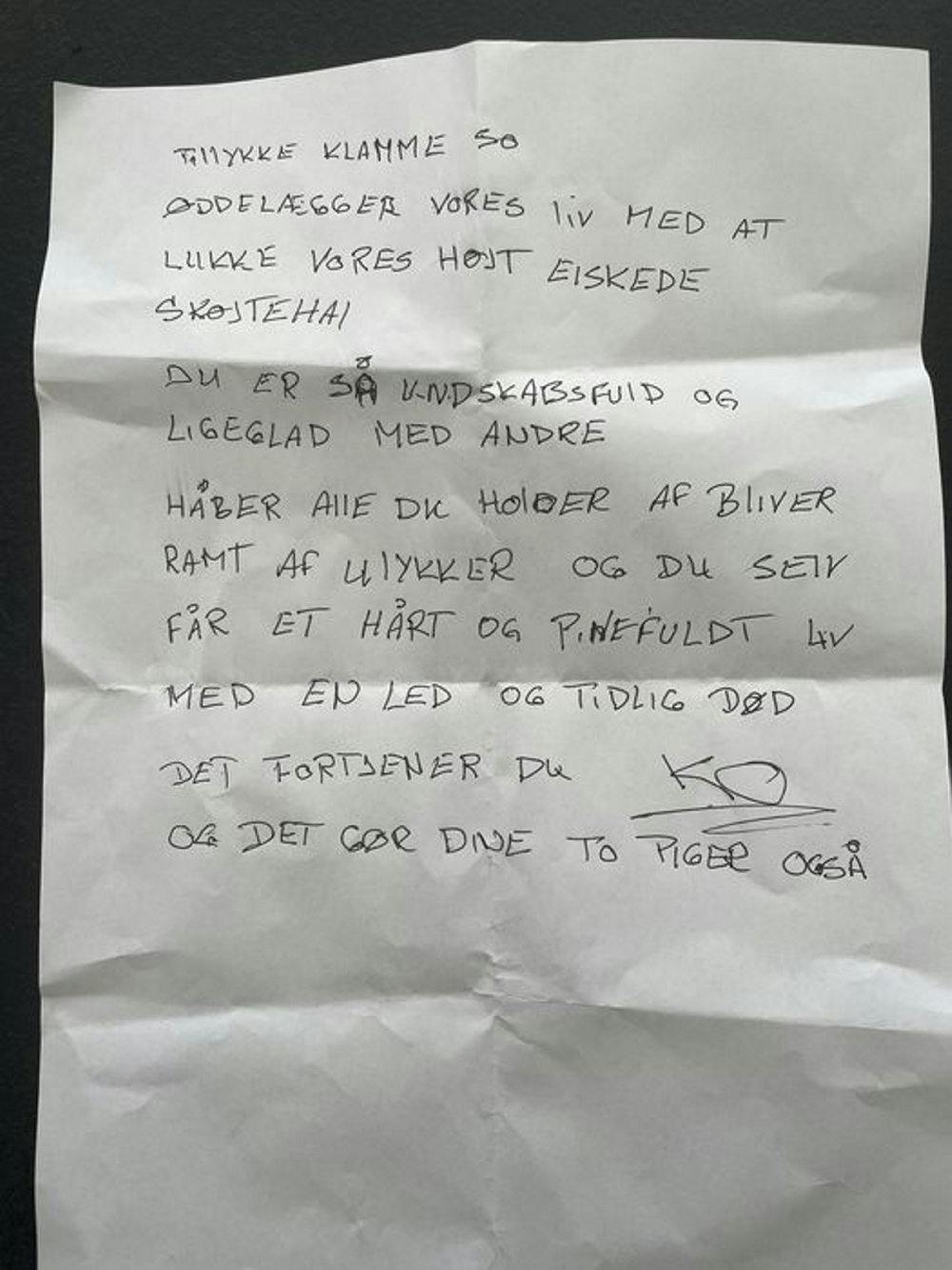 Dette brev fandt Liv Gam i sin postkasse onsdag.