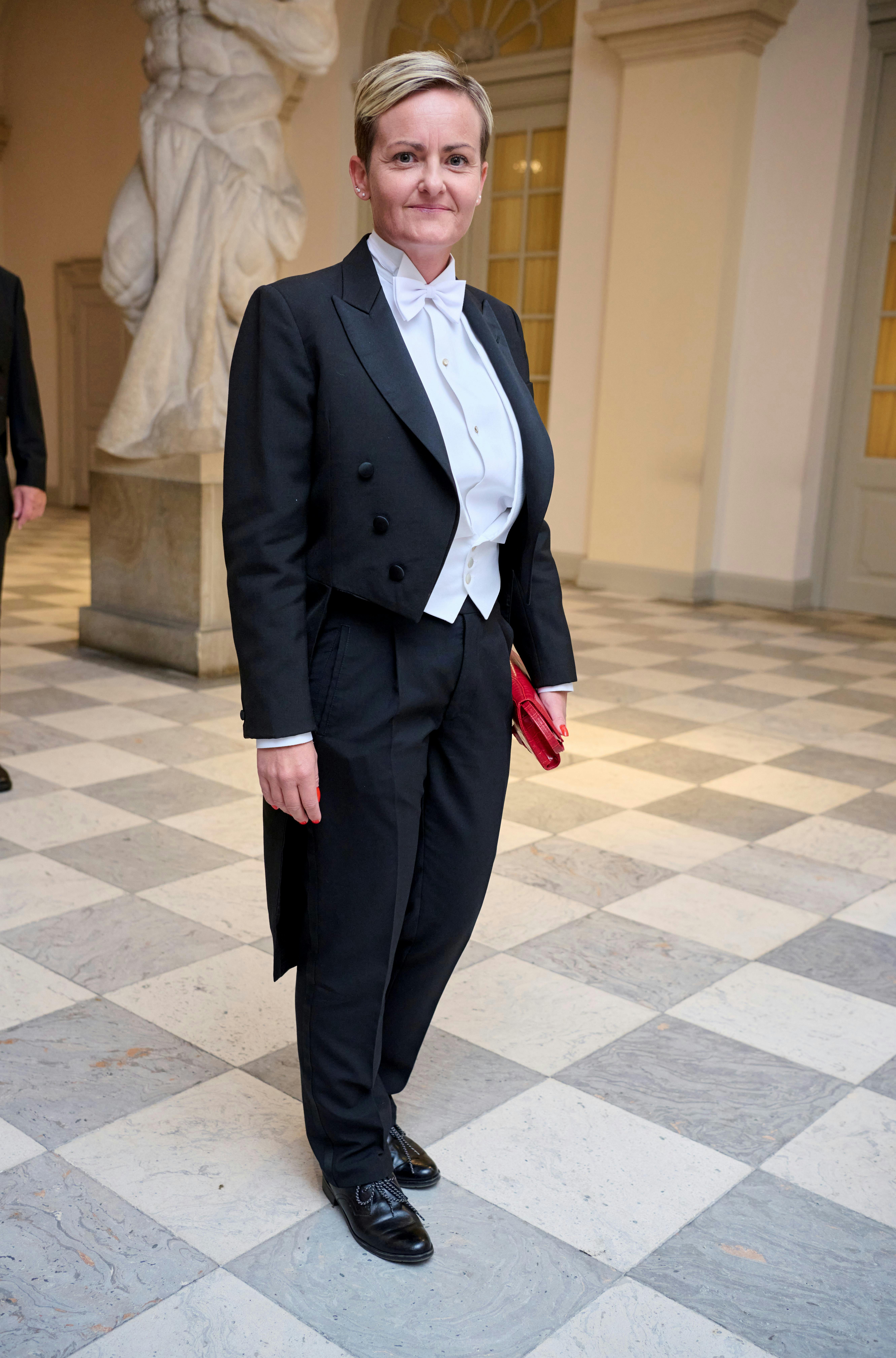 Sådan så det ud, da ministeren dukkede op til kronsprinsparrets gallamiddag fredag aften.