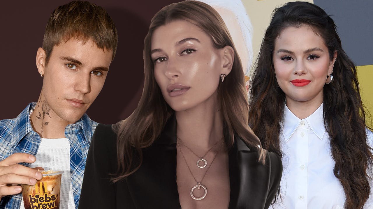 Justin Bieber, Hailey Bieber og Selena Gomez.