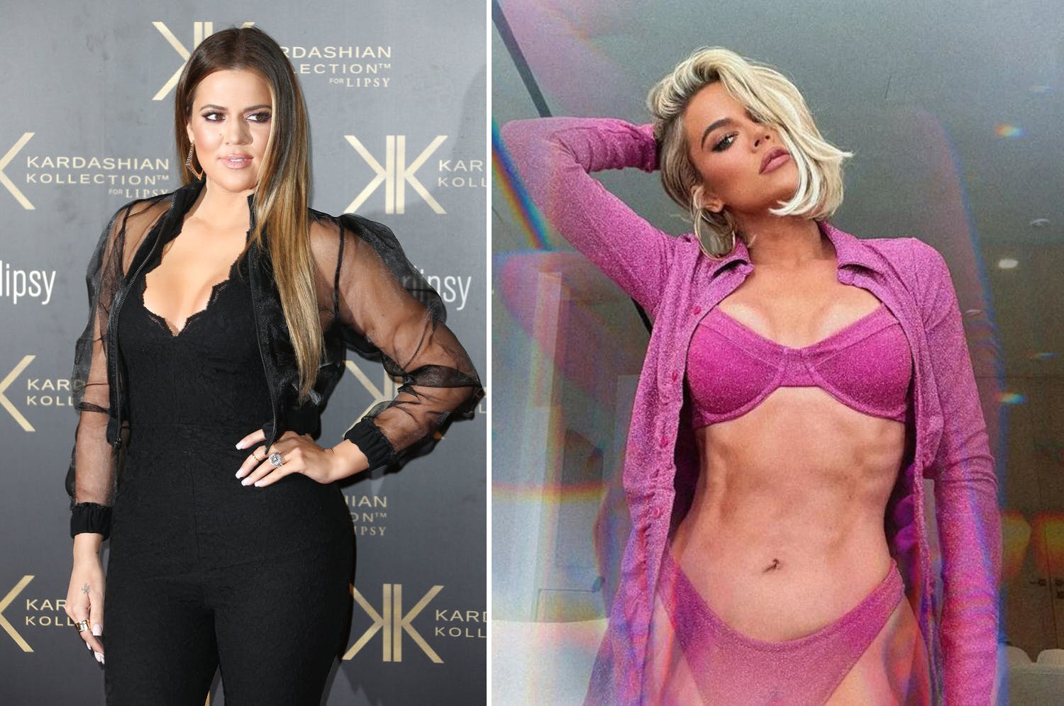 Khloé Kardashian har altid været en laber larve, men der er unægteligt røget en del kilo siden 2013 (tv.).