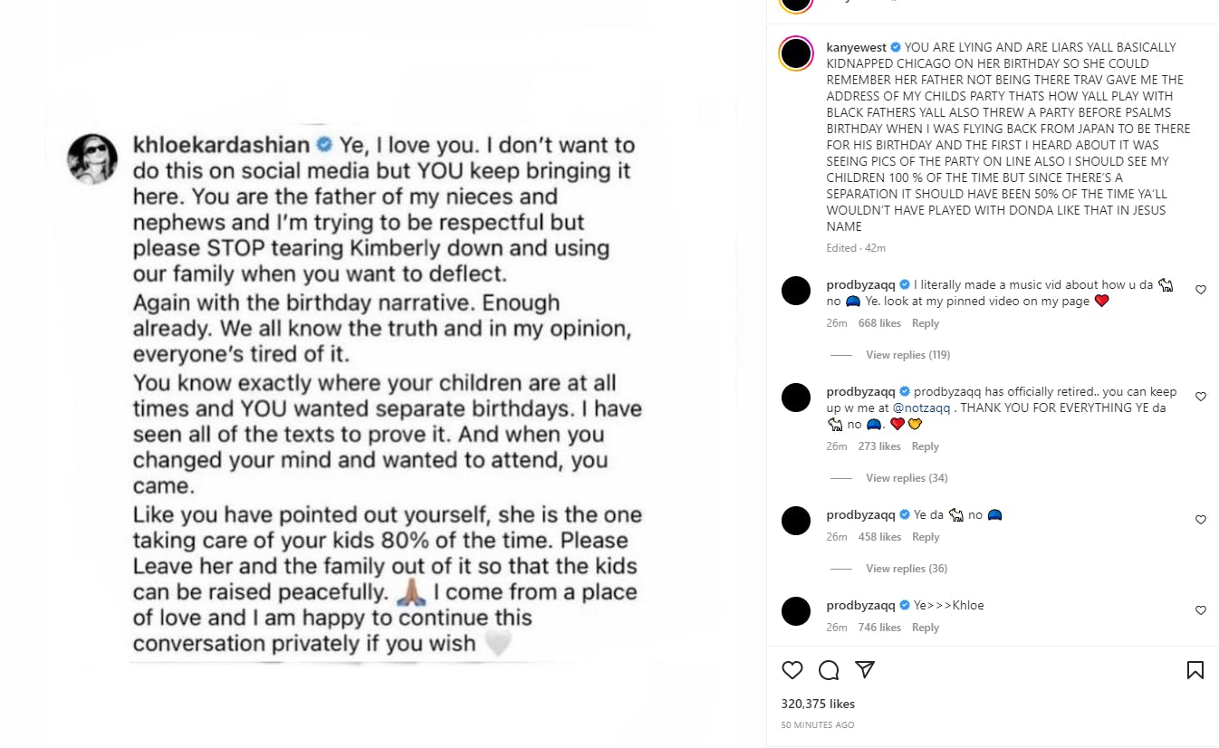 Kanyes opslag med både sine egne og Khloés pointer 