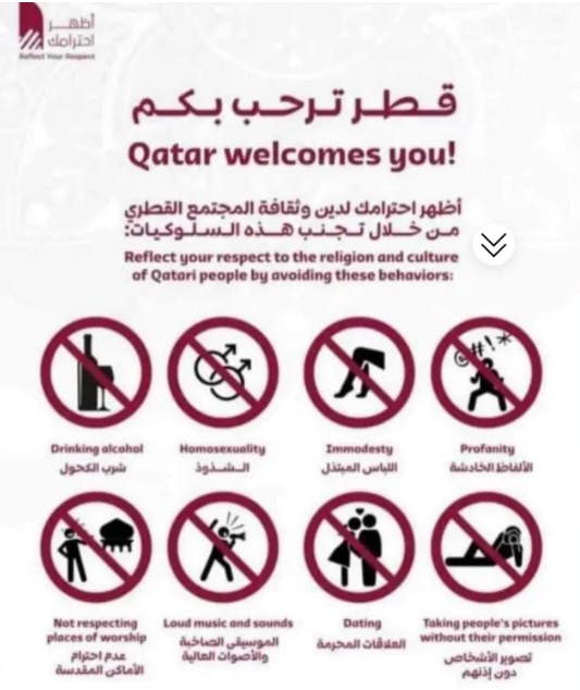 Sådan ser plakaten, som borgere i Qatar deler, ud.