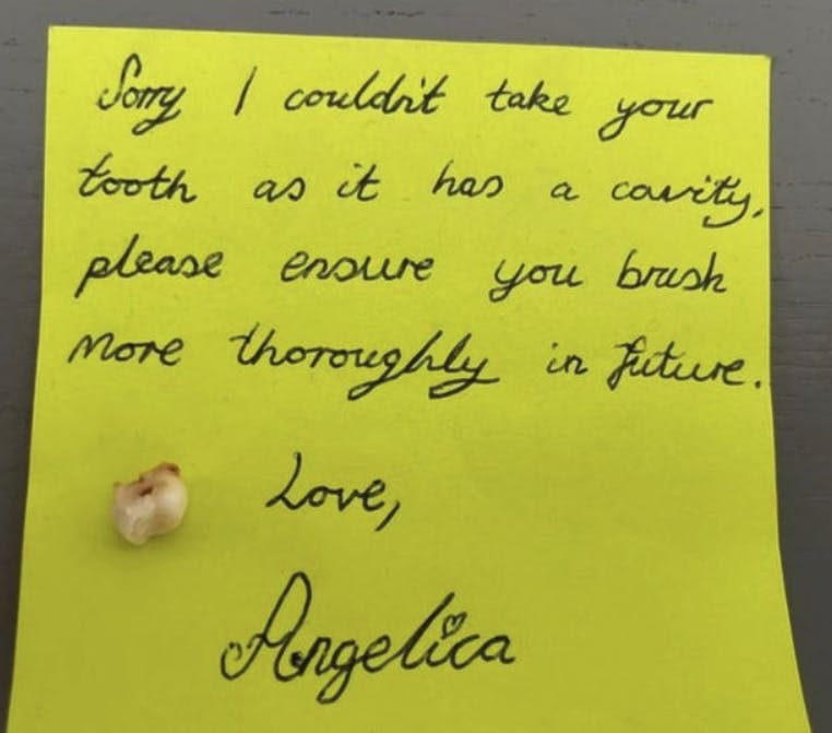 En mor efterlod denne besked fra tandfeen. Men var beskeden for hård?