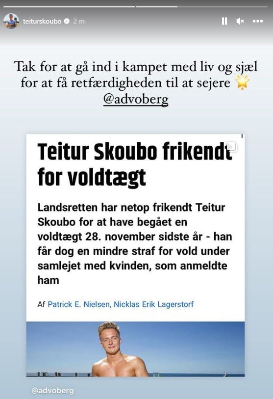 Det er blandt andet denne tekst, Teitur Skoubo deler på sin Instagram-story.