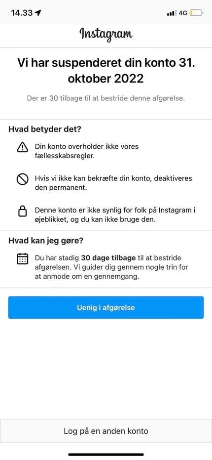 Denne besked møder flere brugere på Instagram lige nu.