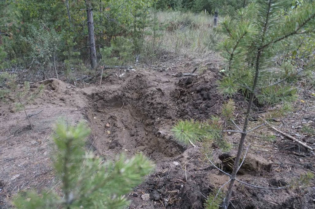 Dette billede viser den grav, som manden blev tvunget til at grave, efter han var blevet afsløret sin pædofil. nbsp;