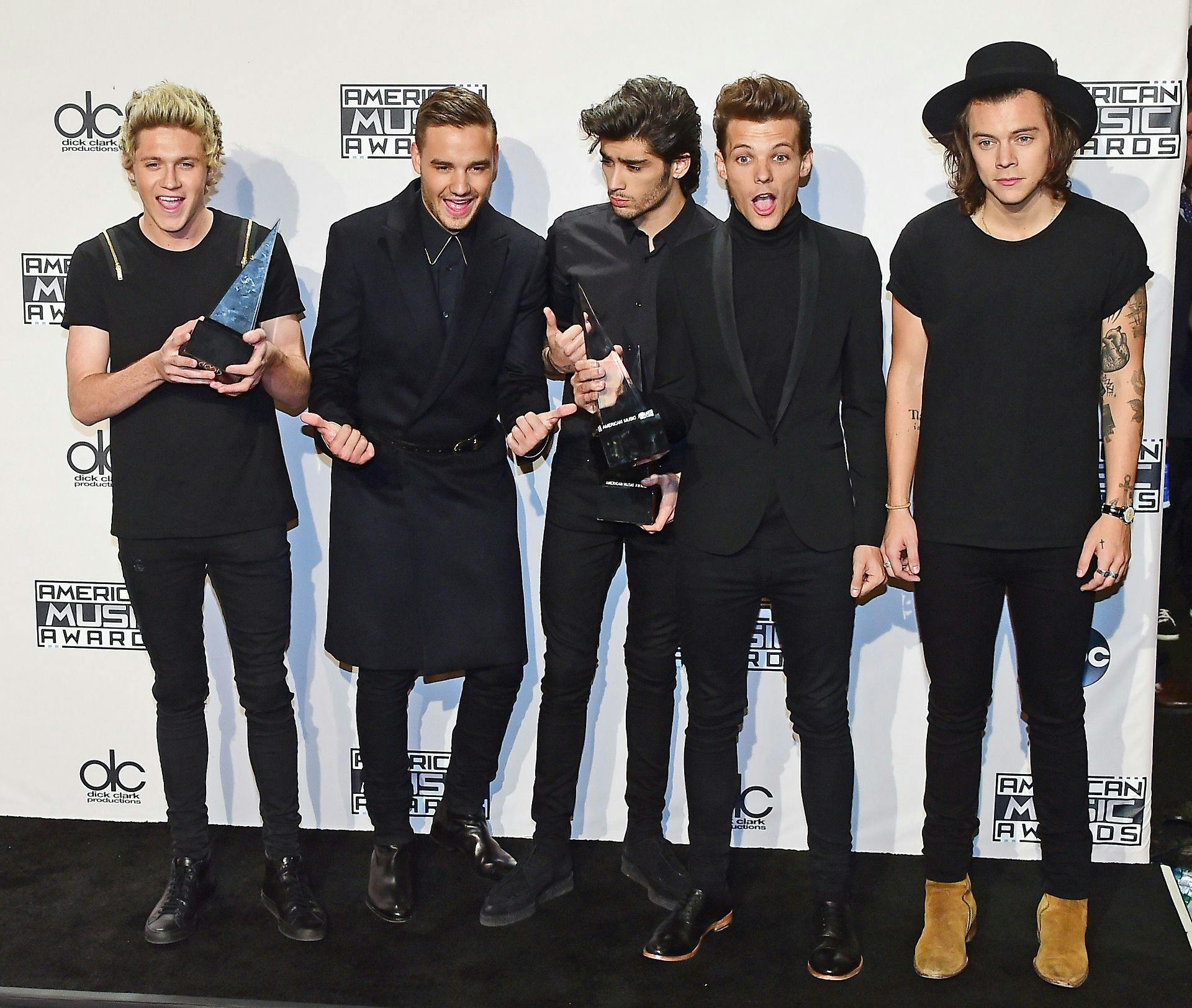 Niall Horan (tv.), Liam Payne, Zayn Malik, Louis Tomlinson og Harry Styles, da One Direction i 2014 stadig var en ting.
