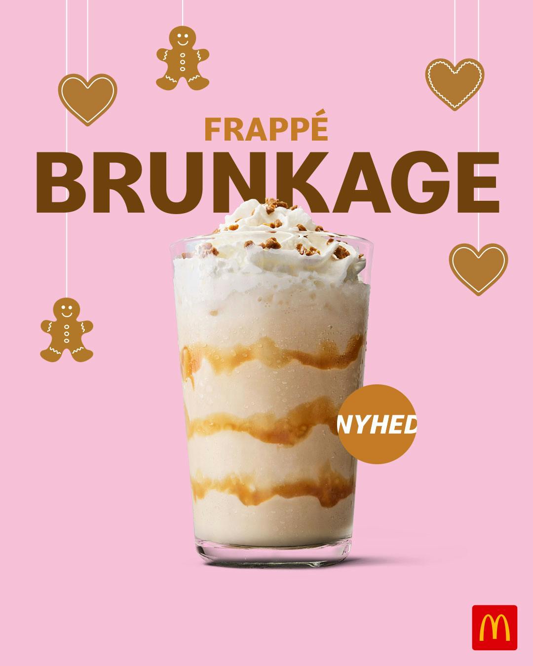 Brunkage-frappén er med drizzle/sirup med brunkagesmag samt crunch a la knust småkage.