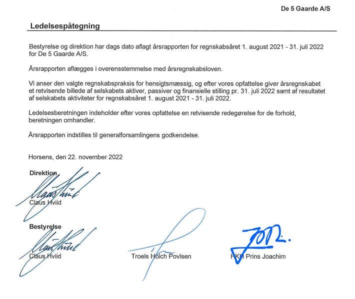 Joachim underskrev regnskabet den 22. november.
