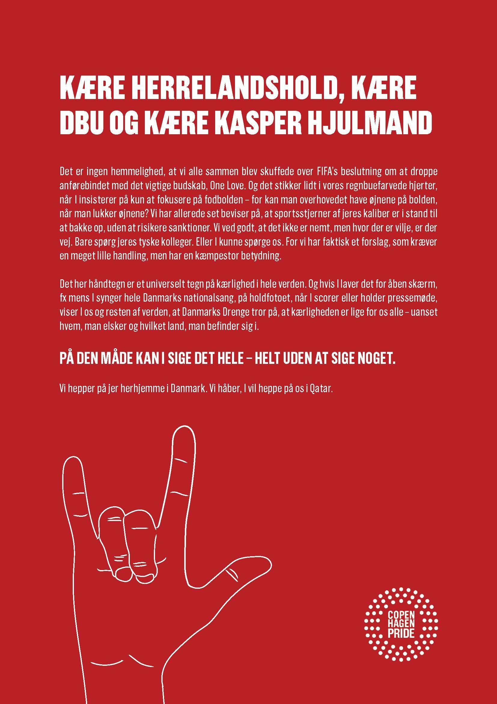 Sådan ser det åbne brev til landsholdet og DBU ud.