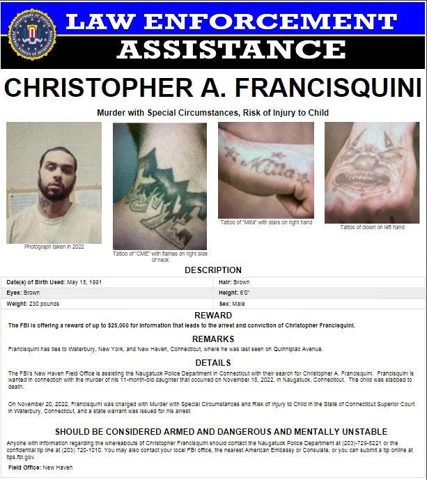 Politiet udsendte i forbindelse med efterlysningen denne beskrivelse af 31-årige Christopher Francisquini.