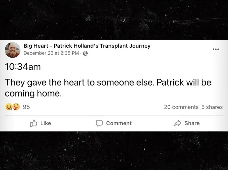 På Facebook kunne man følge med i Patrick Hollands kamp for at nå frem til hjertet i tide.