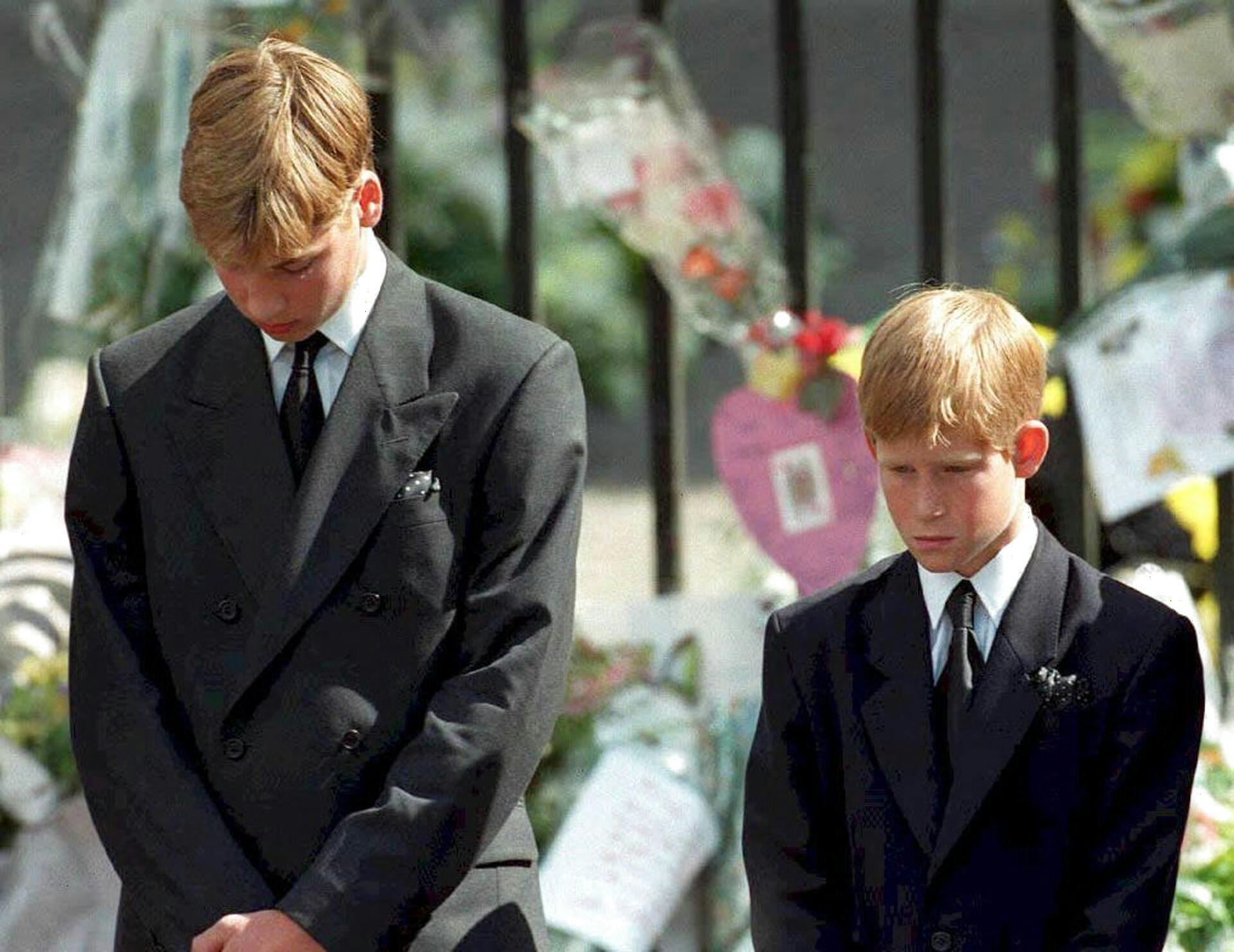 Prins William og prins Harry til prinsesse Dianas begravelse.
