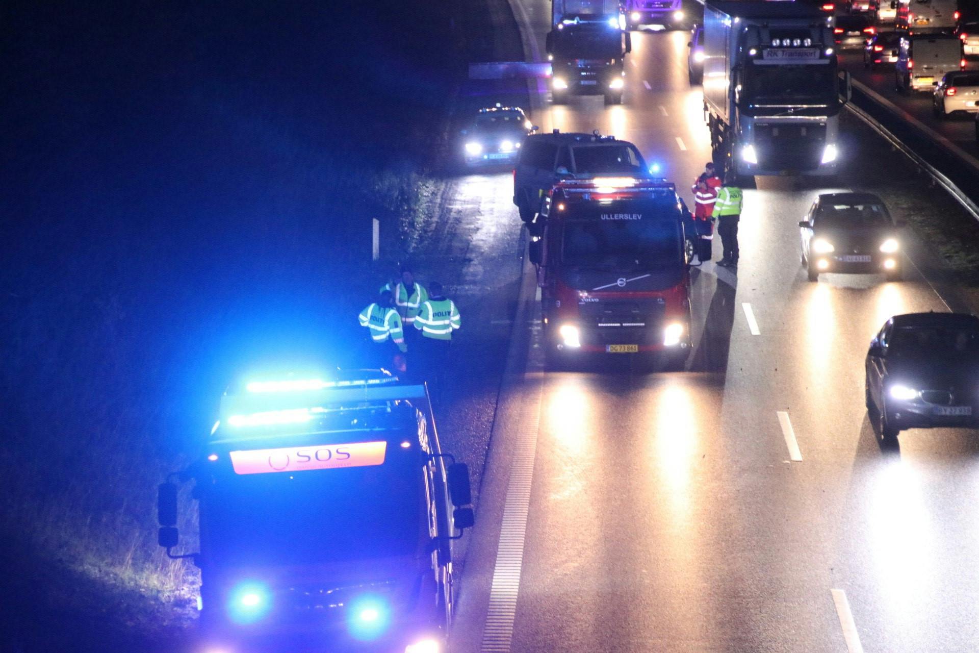 Her ses beredskabet ved den Fynske Motorvej her til morgen.