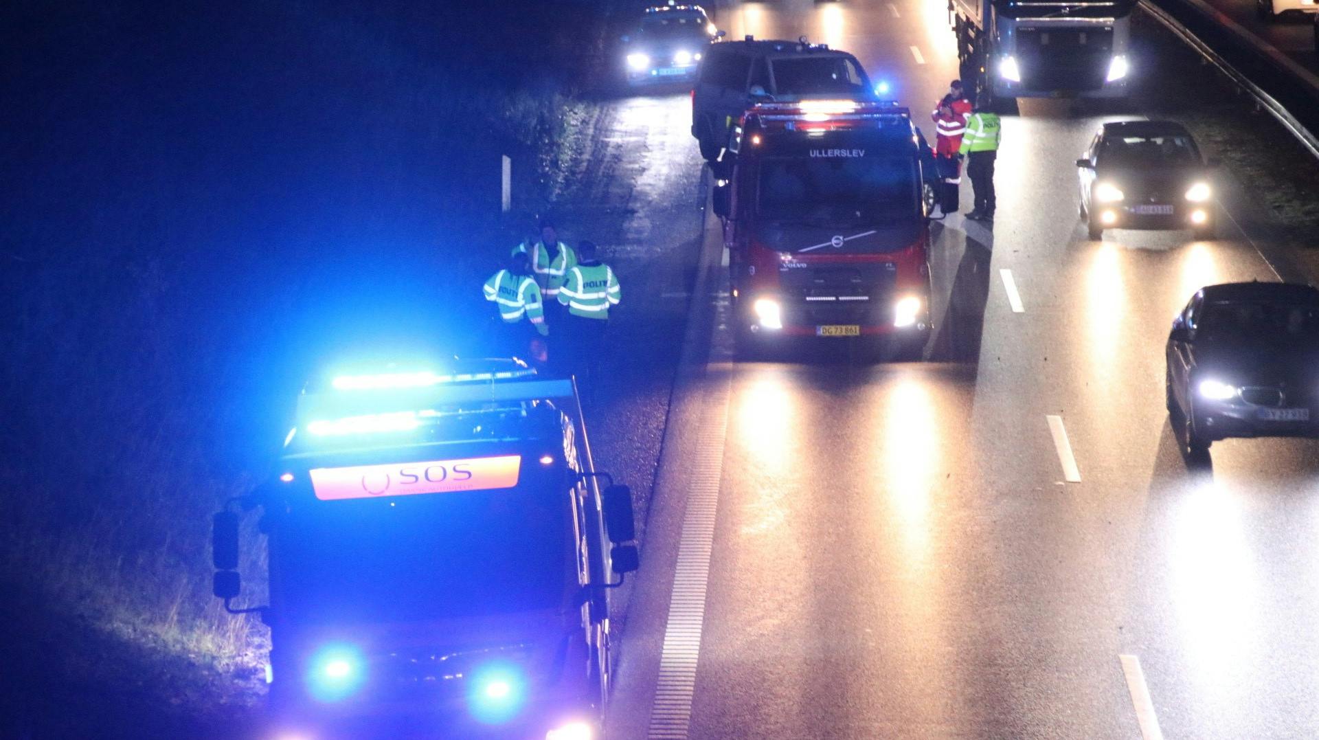 Her ses beredskabet ved den Fynske Motorvej her til morgen.