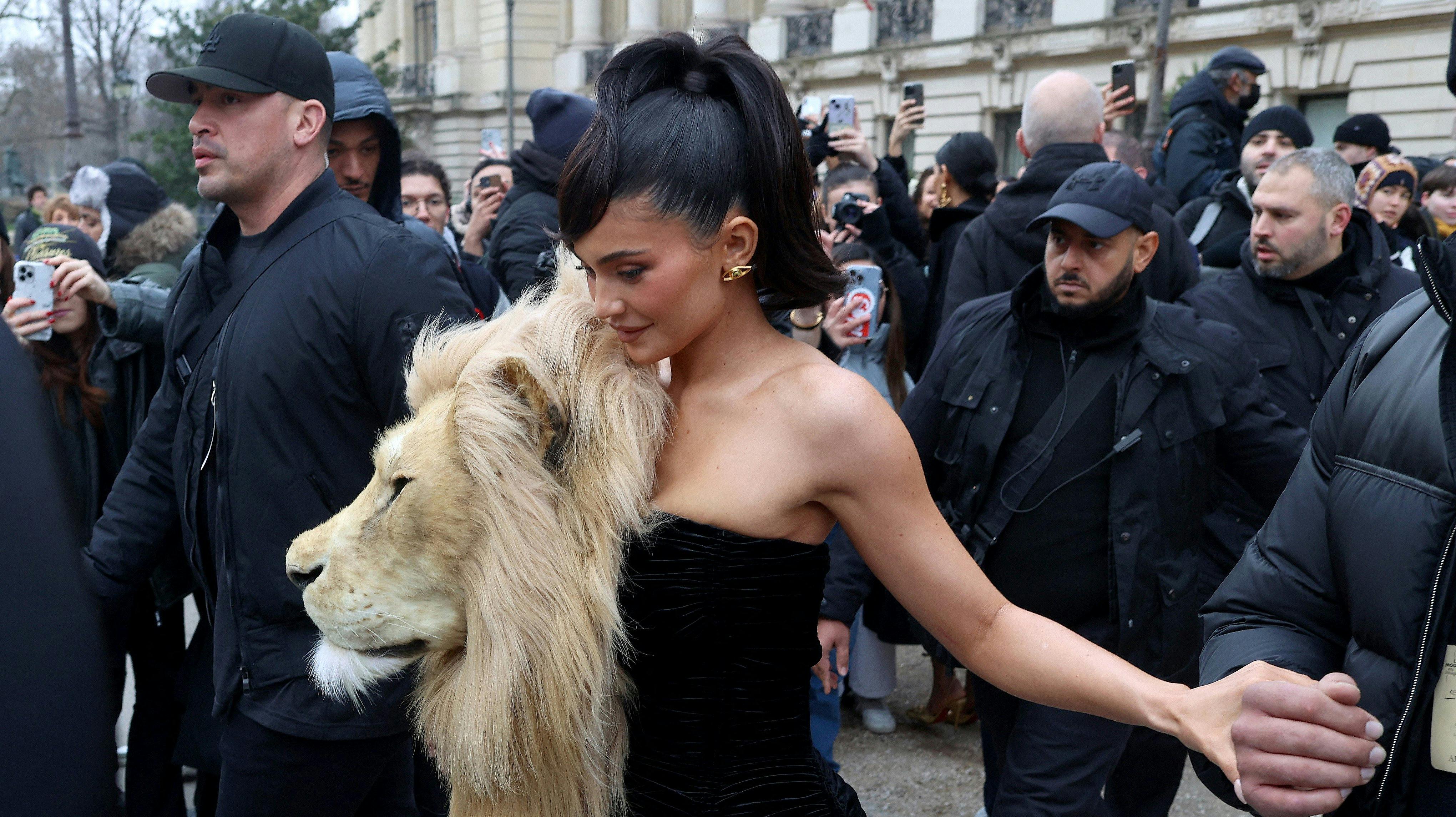 Er det ikke? Jo, det er skam et løvehoved, der sidder på Kylie Jenners kjole. 