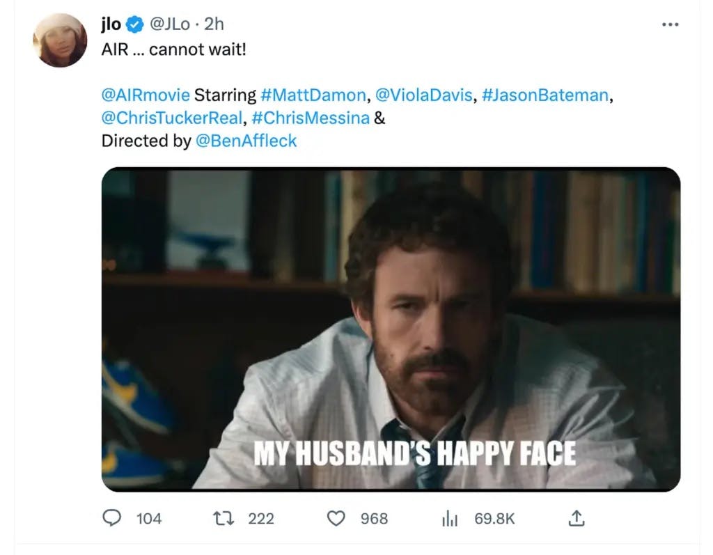 Screenshot af Jennifer Lopez' opslag.