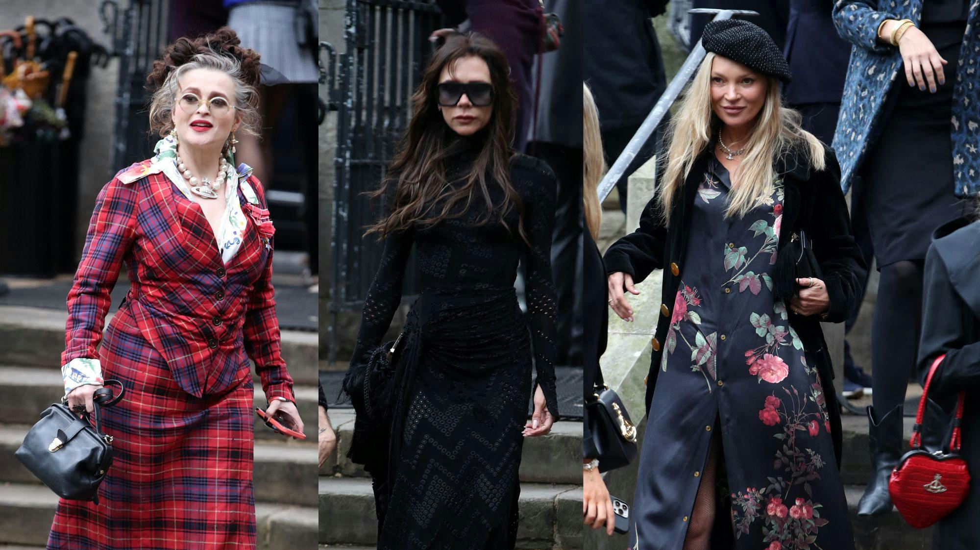 Helena Bonham Carter, Victoria Beckham og Kate Moss var bare nogle af gæsterne til Vivienne Westwoods mindehøjtidelighed. nbsp;